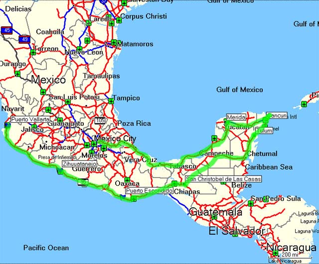 mexico travel trip bus route road puerto vallarta mex gulf airport near aproximate coast round line